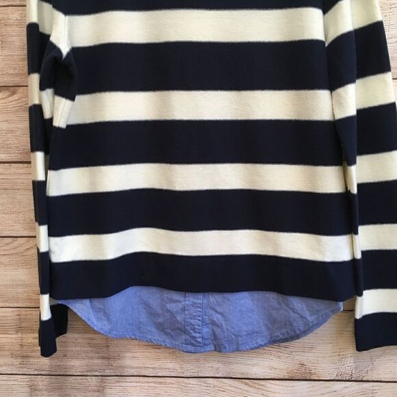 J CREW NAVY BLUE AND WHITE STRIPED SHIRTTAIL SWEATSHIRT - Picture 3 of 5